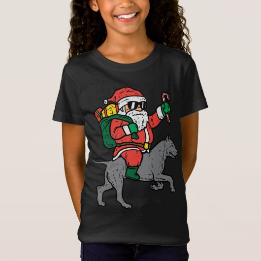 T-Shirt Père Noël équitation Pitbull Pit Chien amusant Noë (Devant)