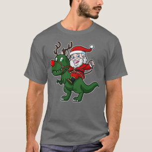T-shirt Père Noël équitation T Rex Dinosaur Noël