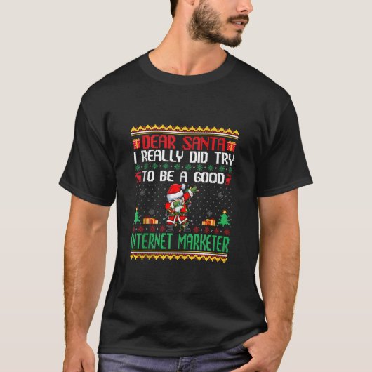 T-shirt Père Noël essaie d'être un bon marché Internet Fun (Devant)