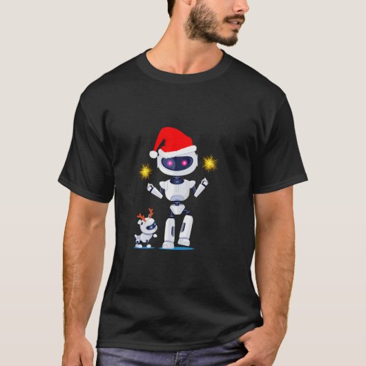 T-shirt Père Noël Et Deer Robots Drôle Geeky Joyeux Noël (Devant)