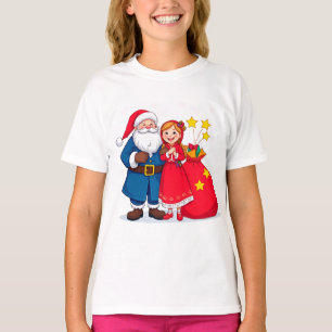 T-shirt Père Noël et fille avec un sac de cadeaux