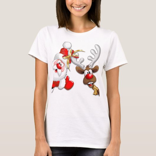 T-shirt Père Noël et Reindeer Joyeux Noël Joyeux dessin an (Devant)
