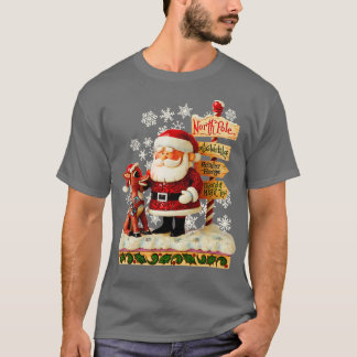 T-shirt Père Noël et Rudolph Folk Art Style