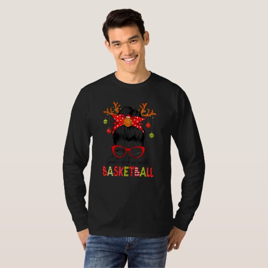 T-shirt Père Noël Favori Basketball Xmas Messy Bun Père No (Devant entier)