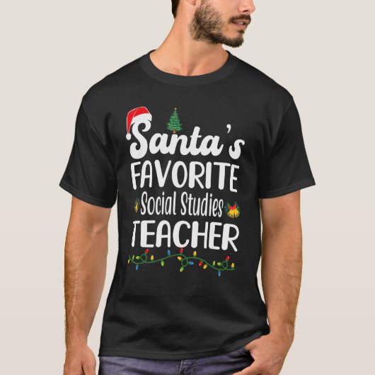 T-shirt Père Noël Favori des études sociales Enseignant No (Devant)