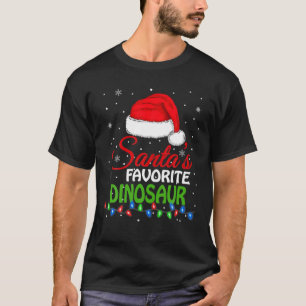 T-shirt Père Noël Favorite Dinosaure Santa Hat Lumières. D