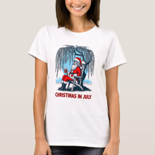 T-shirt Père Noël Festive Profitant Des Cheers D'Été