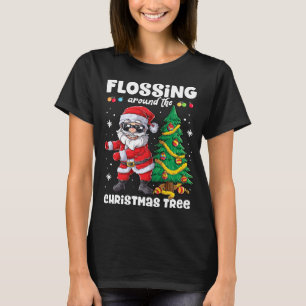 T-shirt Père Noël Floss Flossant Autour De L'Arbre De Noël