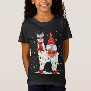 T-Shirt Père Noël Gnomes Riding Llama Reindeer Noël Lumièr