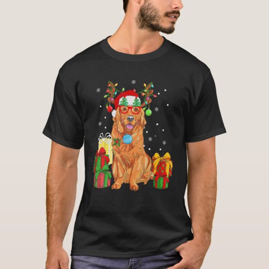 T-shirt Père Noël Golden Retriever Christmas Lights Reinde (Devant)
