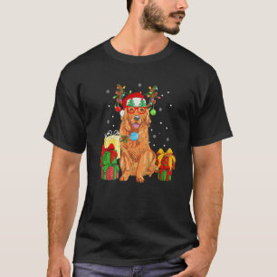 T-shirt Père Noël Golden Retriever Christmas Lights Reinde