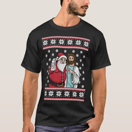 T-shirt Père Noël graphique de Noël et Lait de Jésus Jingl (Devant)
