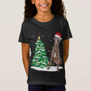 T-Shirt Père Noël Great Dane Dog Christmas Tree Light Funn