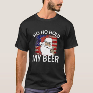 T-shirt Père Noël Hos Hos Tiens Ma Bière Drapeau Américain