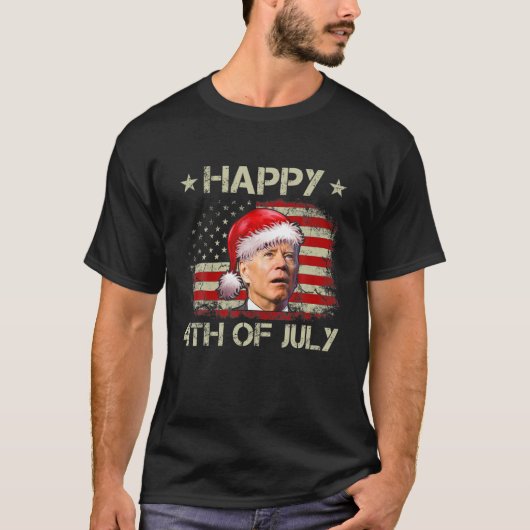 T-shirt père Noël Joe Biden Joyeux 4 juillet Noël Drapeau (Devant)