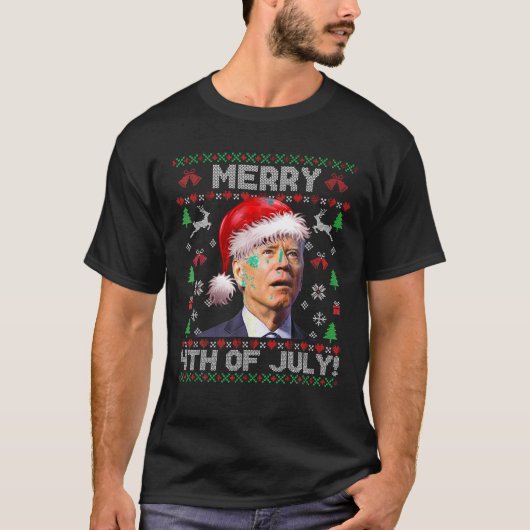 T-shirt Père Noël Joe Biden Joyeux 4 juillet Vilains Noël (Devant)