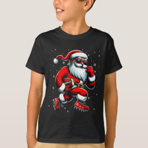 T-shirt Père Noël jouant au football hommes garçons footba
