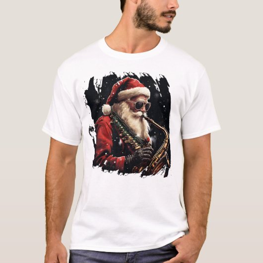 T-shirt Père Noël Jouer Saxophone Xmas idée cadeau (Devant)