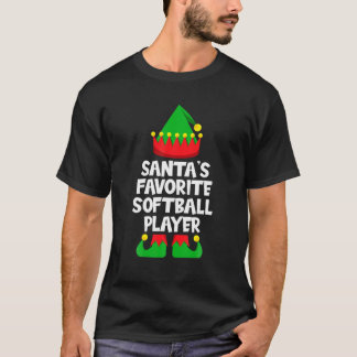 T-shirt Père Noël Joueur de softball favori Arbre de Noël 