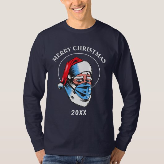 T-shirt Père Noël Joyeux Masque de Noël Amusant Humide (Devant)