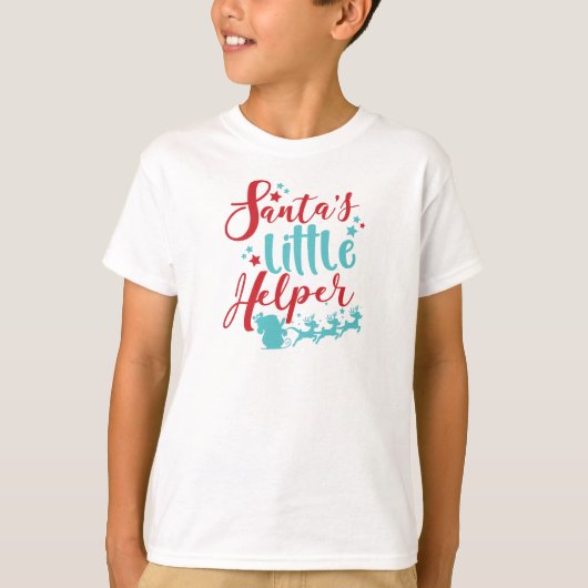 T-shirt Père Noël Little Helper, Sleigh, Reindeer, Étoiles (Devant)