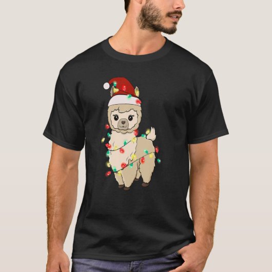 T-shirt Père Noël Llama Christmas Tree Lights Llama Xmas (Devant)