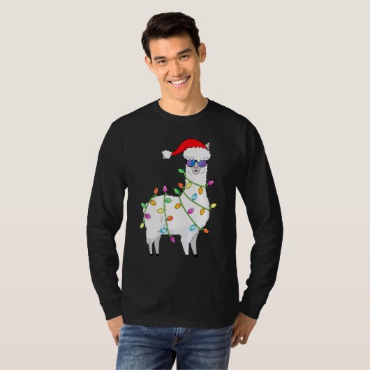 T-shirt Père Noël Llama Christmas Tree Lights Llama Xmas (Devant entier)