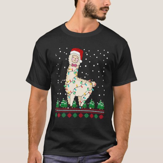 T-shirt Père Noël Llama Christmas Tree Lights Llama Xmas (Devant)