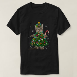 T-shirt Père Noël Maine Cat Coon Christmas Tree Light Fu