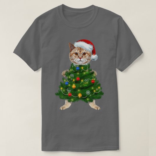 T-shirt Père Noël Maine Coon Chat Noël Arbre Lumière Amusa (Design devant)