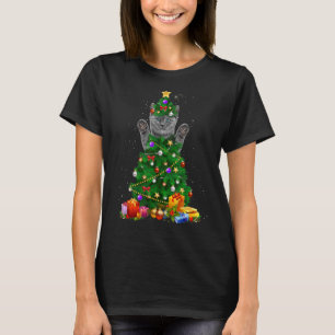 T-shirt Père Noël Maine Coon Chat Noël Arbre Lumière Noël