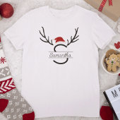 T-shirt Père Noël moderne Monogram Antler Noël Nom personn