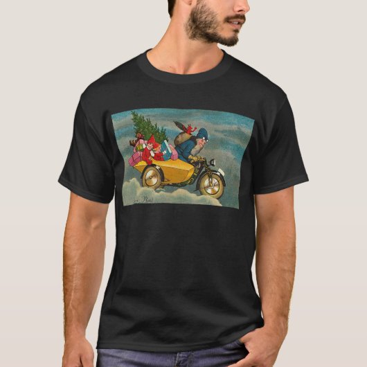 T-shirt Père Noël monte une moto - Noël (Devant)