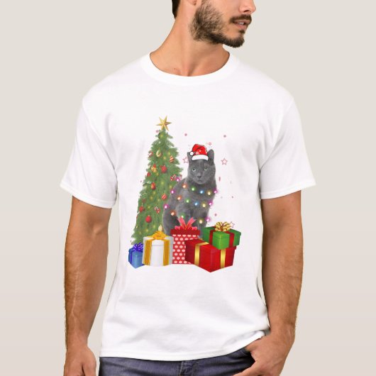 T-shirt père Noël nebelung chat noël arbre lumière xmas ca (Devant)