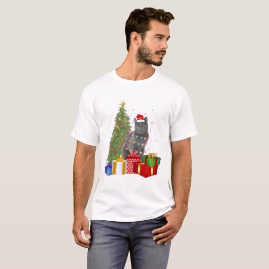 T-shirt père Noël nebelung chat noël arbre lumière xmas ca (Devant entier)
