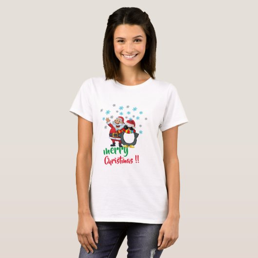 T-shirt père Noël neige noël drôle chemise design femmes (Devant entier)