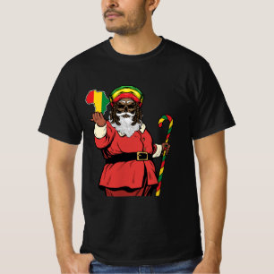 T-shirt Père Noël noir Rasta Casquette Noël Rastafarian