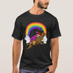 T-shirt Père Noël Paresseux Lama à Cheval sur Renne de Noë