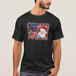 T-shirt Père Noël Patriotique De Noël Avec Buffa Drapeau A
