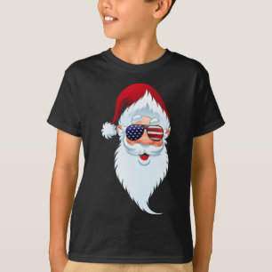 T-shirt Père Noël Patriotique Usa Lunettes De Soleil Noël