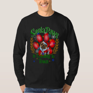 T-shirt Père Noël Paws arrive en ville, Carlin amusant de 