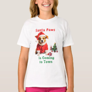 T-shirt Père Noël Paws vient à Town Festive Pet