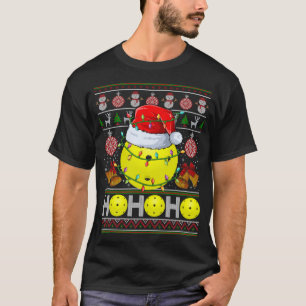 T-shirt Père Noël Pickball Ball Christmas Tree Light Ugly 