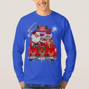T-shirt Père Noël Poodle Reindeer Christmas Blue Tee