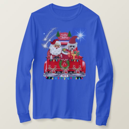 T-shirt Père Noël Poodle Reindeer Christmas Blue Tee (Design devant)