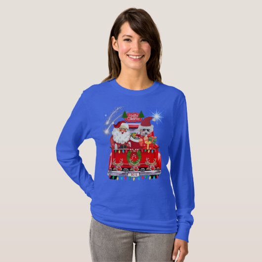 T-shirt Père Noël Poodle Reindeer Christmas Blue Tee (Devant entier)