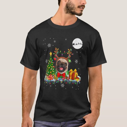 T-shirt Père Noël Reindeer Carlin Tree Lights Propriétaire (Devant)