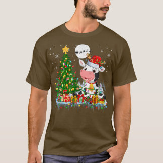 T-shirt Père Noël Reindeer Cow Christmas Tree Light Farmer