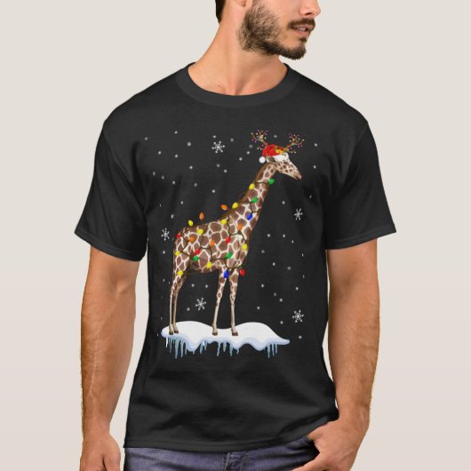 T-shirt Père Noël Reindeer Giraffe Christmas Light Père No (Devant)
