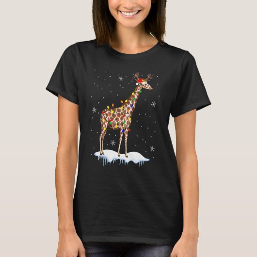 T-shirt Père Noël Reindeer Giraffe Xmas Light Père Noël Re (Devant)